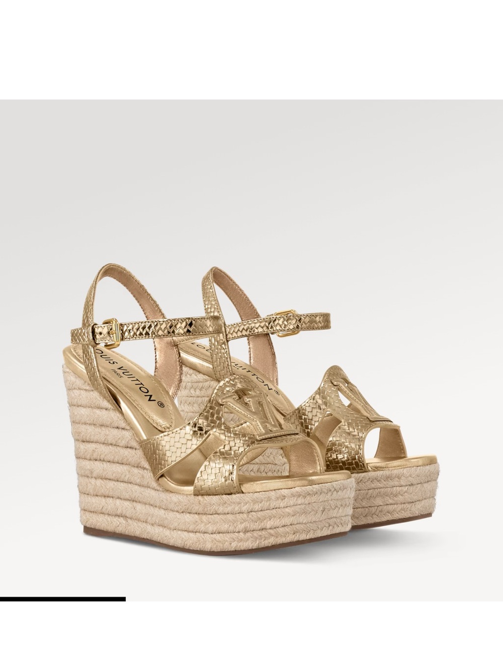 Louis Vuitton Gold Isola Leather Espadrille Wedge Sandals SOLD OUT!